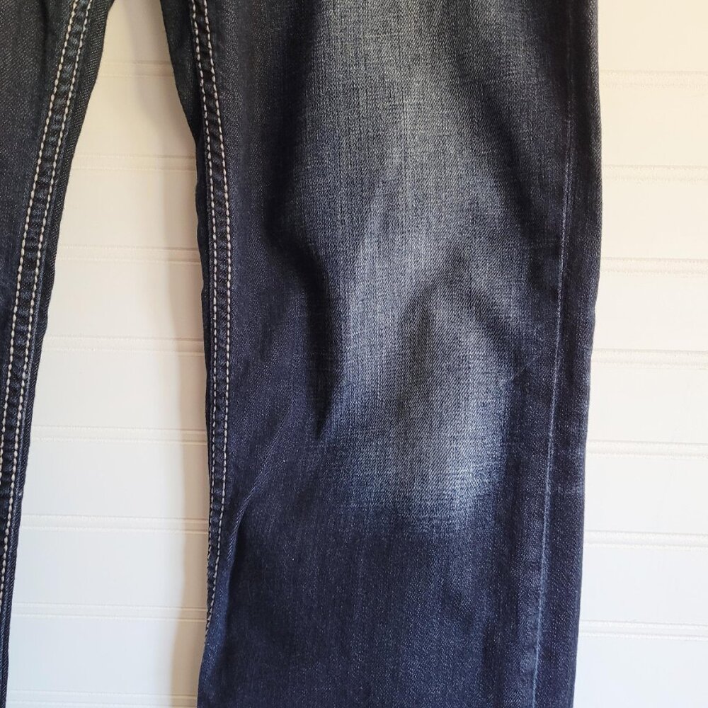 BKE Mens Jeans Size 29R Jake Dark Wash Straight Distressing Heavy Stitching - Picture 3 of 12